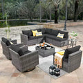 Ovios Venice 10pc Wicker Outdoor Patio Furniture Set Conversation Sofa Sectional with a Swivel Chair and Cushions