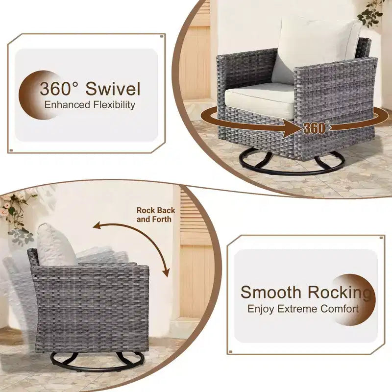 Ovios Tampa Ensemble de meubles de patio extérieur 8 pièces en osier avec canapé, fauteuils pivotants et coussins