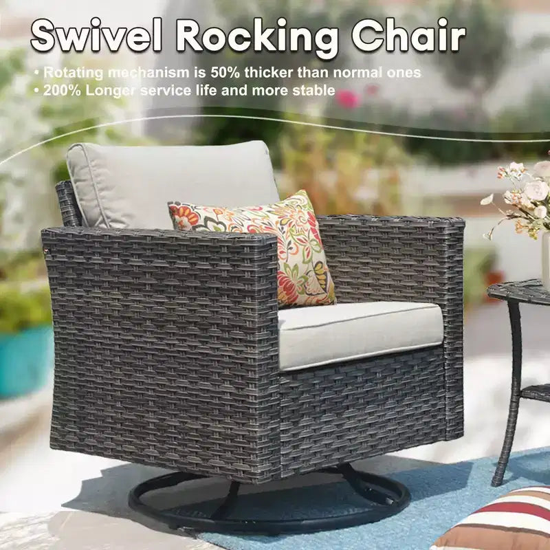 Ovios Tampa Ensemble de meubles de patio extérieur 8 pièces en osier avec canapé, fauteuils pivotants et coussins