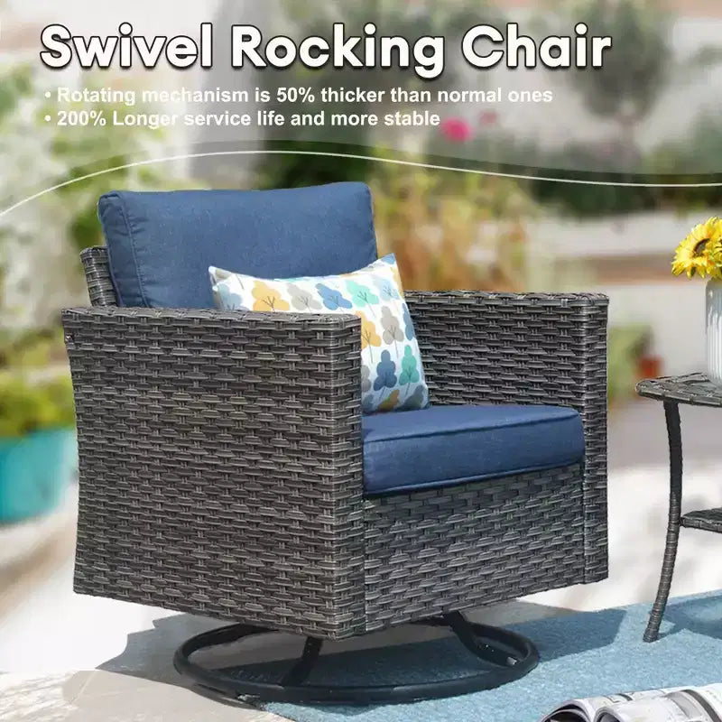 Ovios Tampa Ensemble de meubles de patio extérieur 8 pièces en osier avec canapé, fauteuils pivotants et coussins