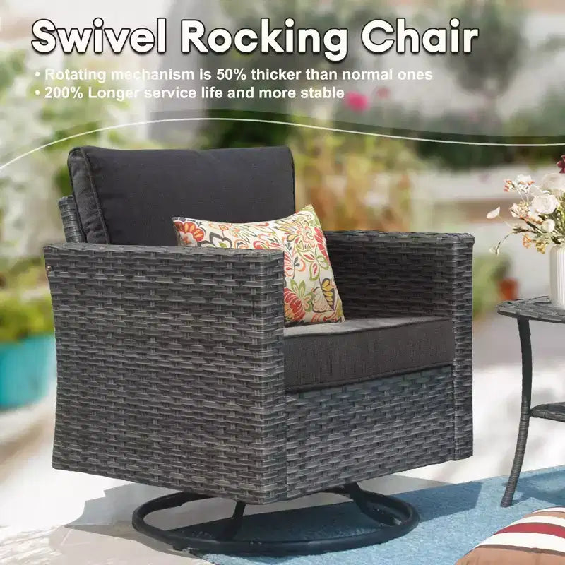 Ovios Tampa Ensemble de meubles de patio extérieur 8 pièces en osier avec canapé, fauteuils pivotants et coussins