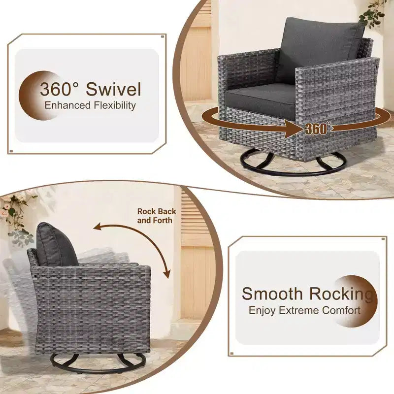 Ovios Tampa Ensemble de meubles de patio extérieur 8 pièces en osier avec canapé, fauteuils pivotants et coussins