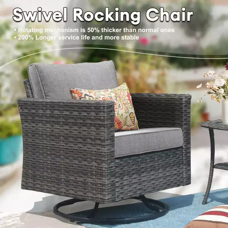 Ovios Tampa Ensemble de meubles de patio extérieur 8 pièces en osier avec canapé, fauteuils pivotants et coussins