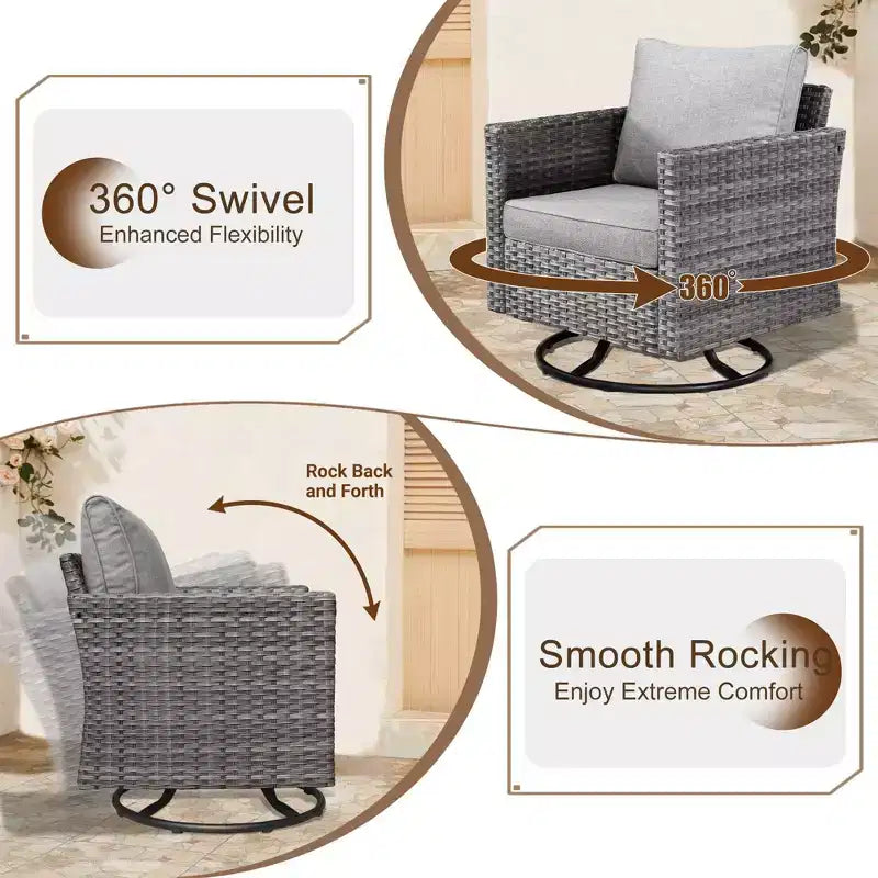 Ovios Tampa Ensemble de meubles de patio extérieur 8 pièces en osier avec canapé, fauteuils pivotants et coussins