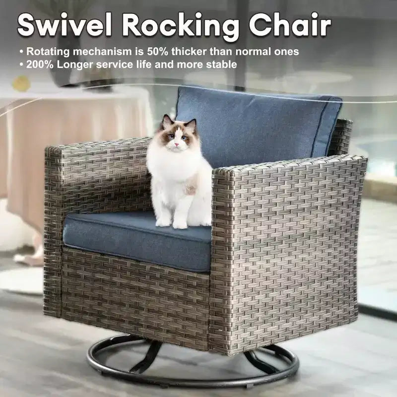 Ovios Tampa Ensemble de meubles de patio extérieur 8 pièces en osier avec canapé, fauteuils pivotants et coussins