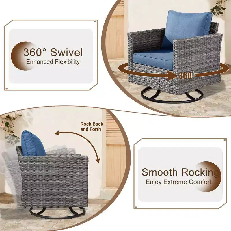 Ovios Tampa Ensemble de meubles de patio extérieur 8 pièces en osier avec canapé, fauteuils pivotants et coussins